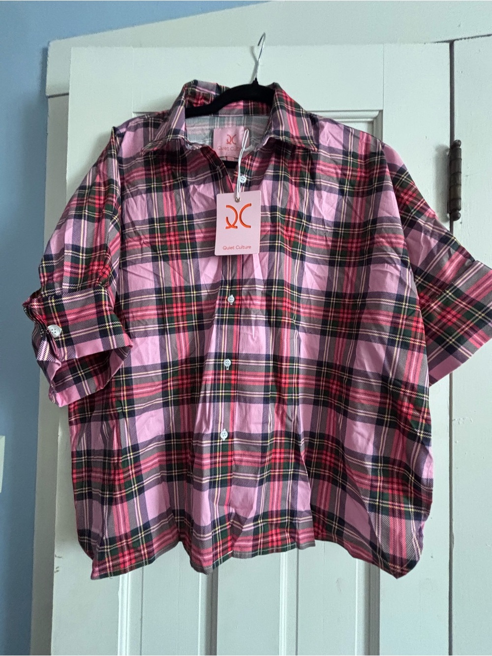 Quiet Culture Peacemaker Merry Plaid Pink Button-Down Shirt